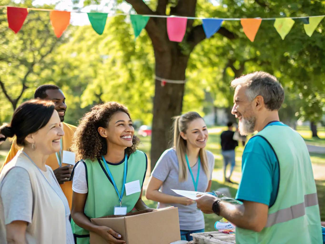 A photograph featuring volunteers and community members participating in a community outreach event organized by AAME at Musée du Château de l'Empéri. The scene is inclusive and welcoming, showcasing the museum's commitment to engaging with the local community.